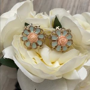 gold rose colored floral earrings